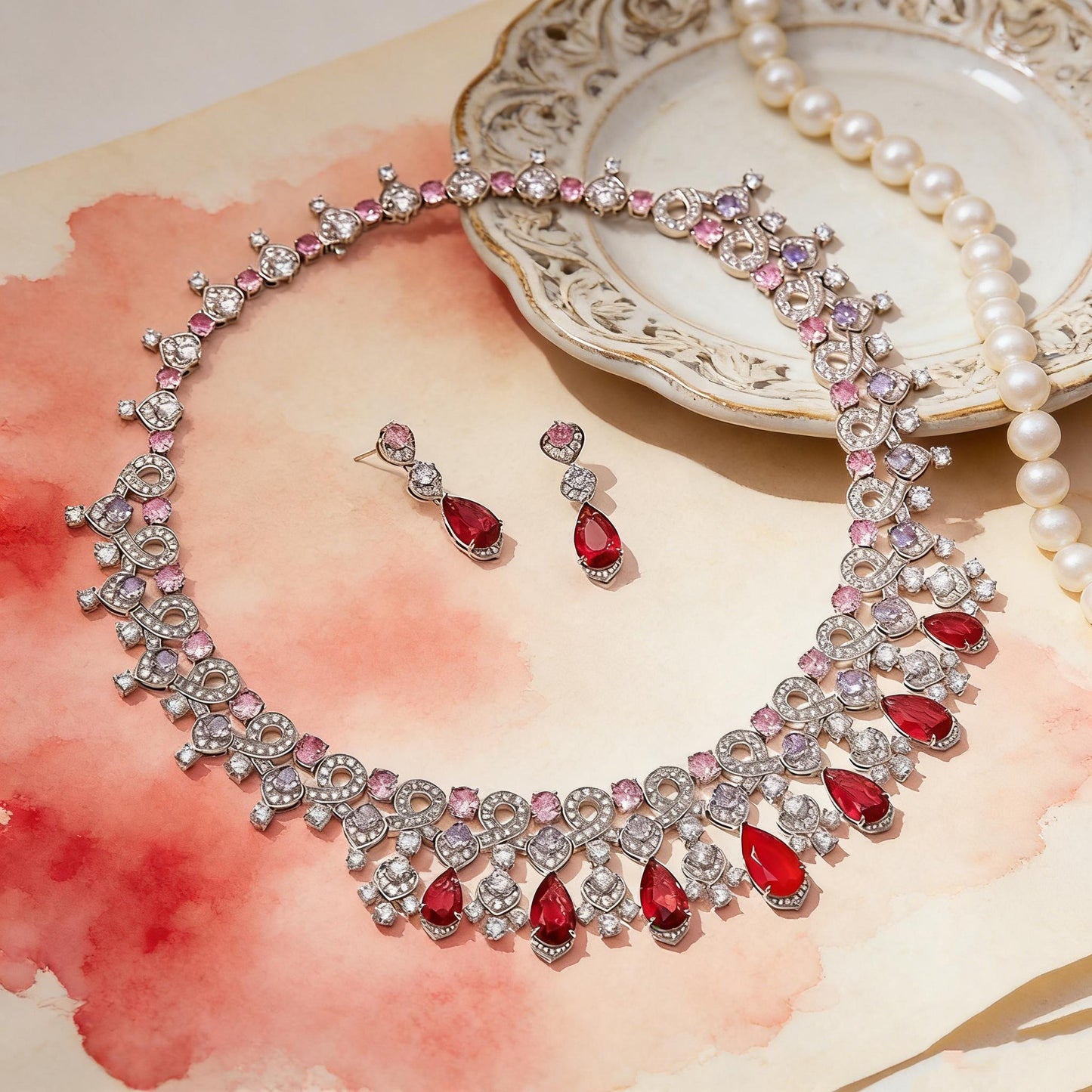 Custom Multi-Gemstone Red & Green Statement Jewelry Set