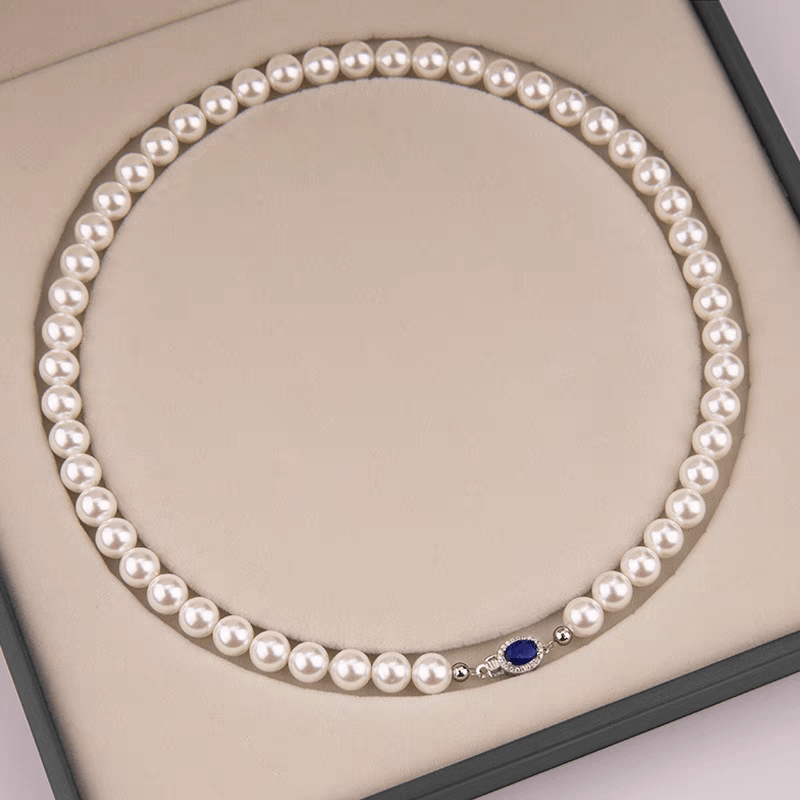 Custom Freshwater Pearl Necklace with Sapphire Clasp