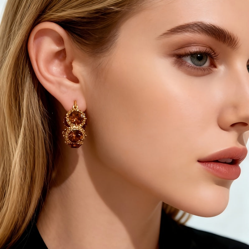 Vintage Amber Crystal Hoop Earrings