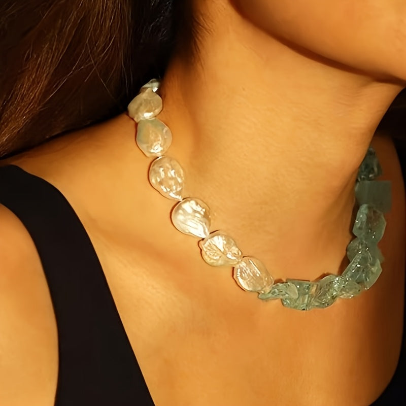 Custom Aquamarine & Baroque Pearl Necklace