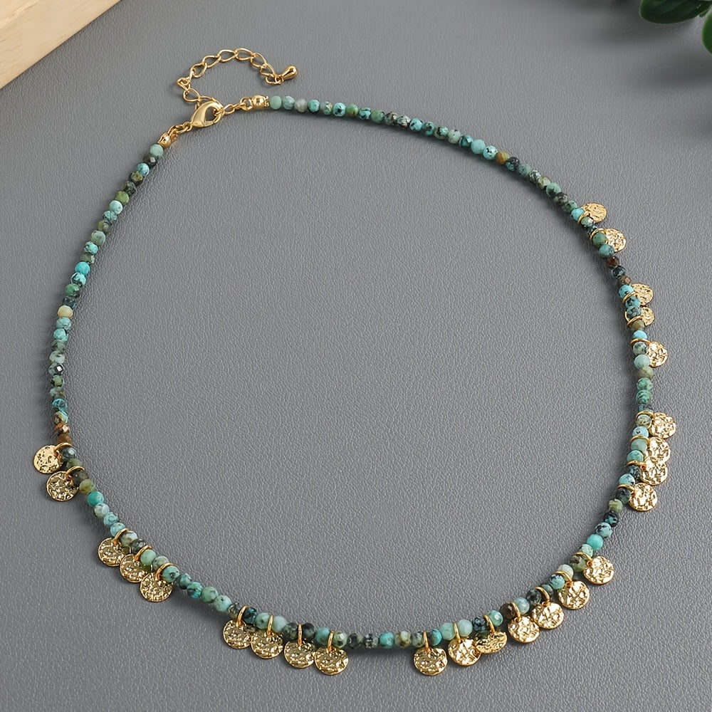 Custom African Turquoise & Gold Disc Charm Choker Necklace