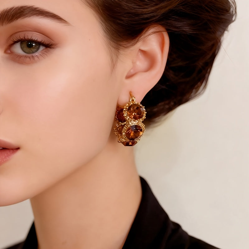 Vintage Amber Crystal Hoop Earrings