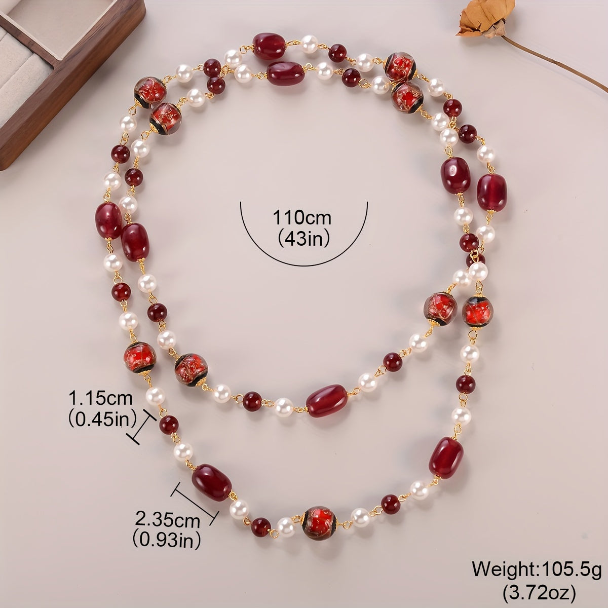 Custom Red & Pearl Layered Long Necklace