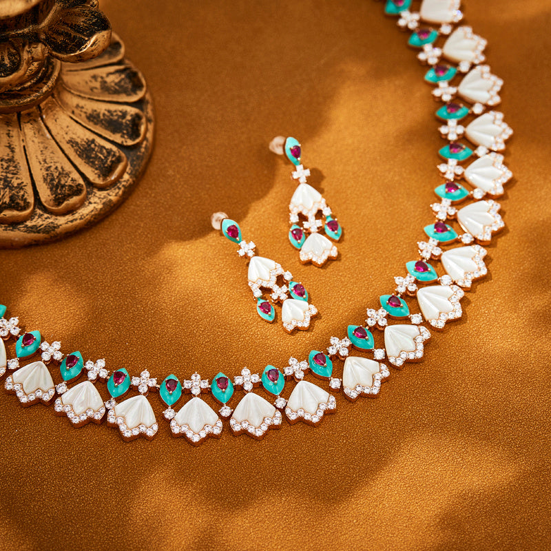 Custom Multi-Gemstone Fan-Shaped Jewelry Set