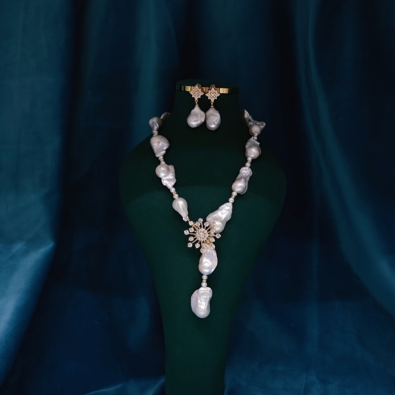 Custom Baroque Pearl Starburst Jewelry Set: Necklace & Earrings