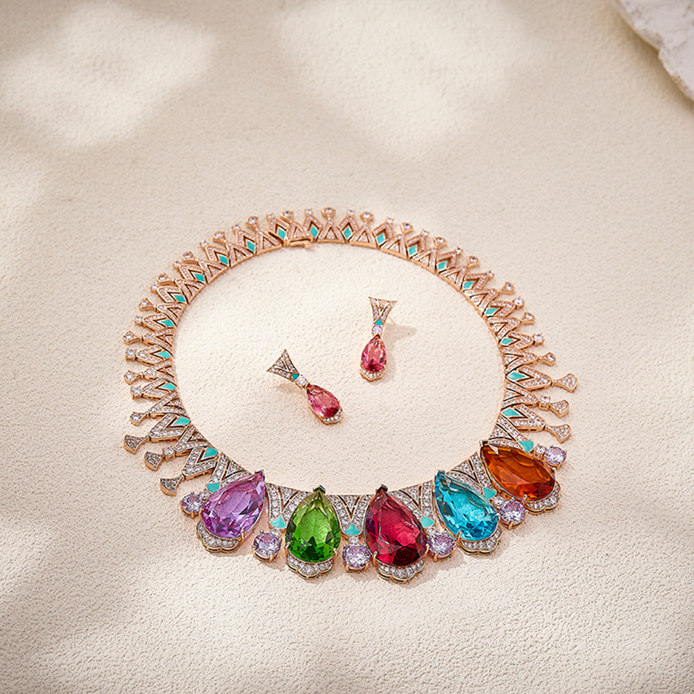 Custom Multi-Color Gemstone Statement Jewelry Set