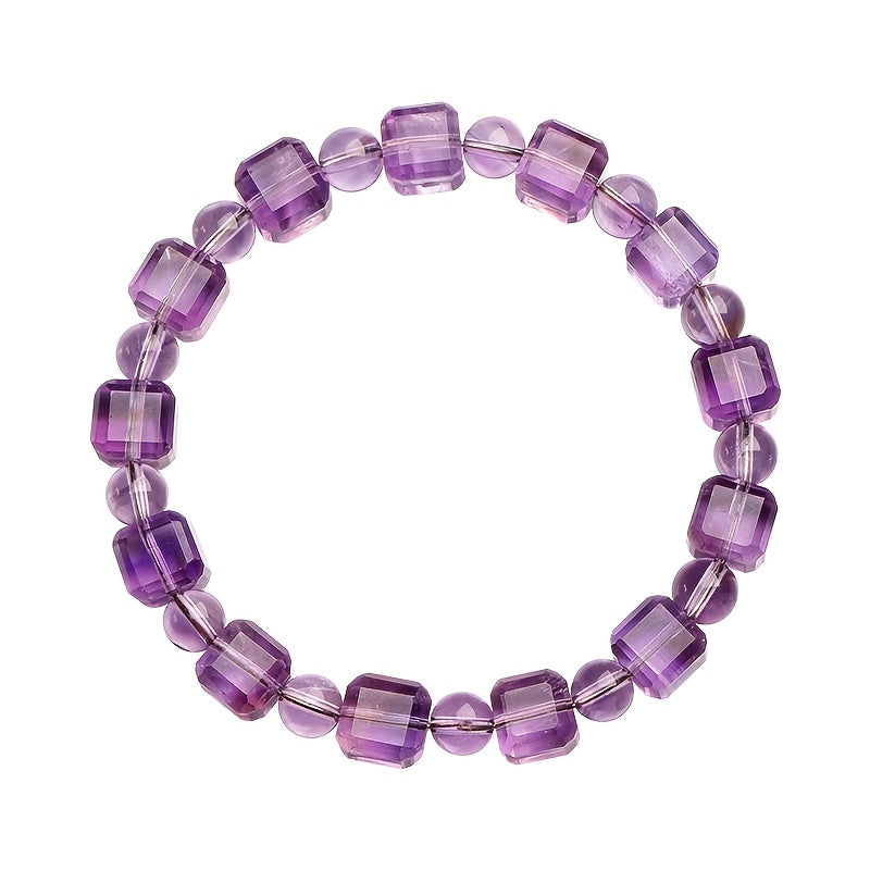 Custom Amethyst Cube and Round Beaded Bracelet