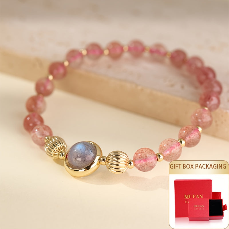 Custom Strawberry Quartz and Moonstone Accent Bracelet