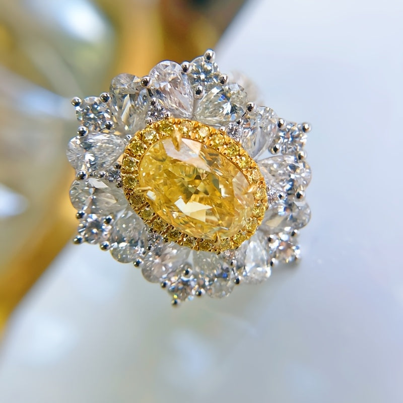 Custom Yellow Oval Gemstone Double Halo Statement Ring