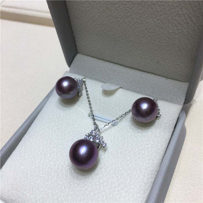 Custom Purple Freshwater Pearl Jewelry Set: Necklace & Earrings