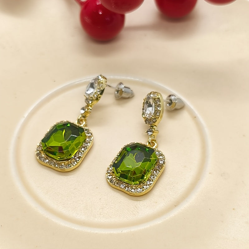 Vintage Glam Emerald Green Crystal Drop Earrings