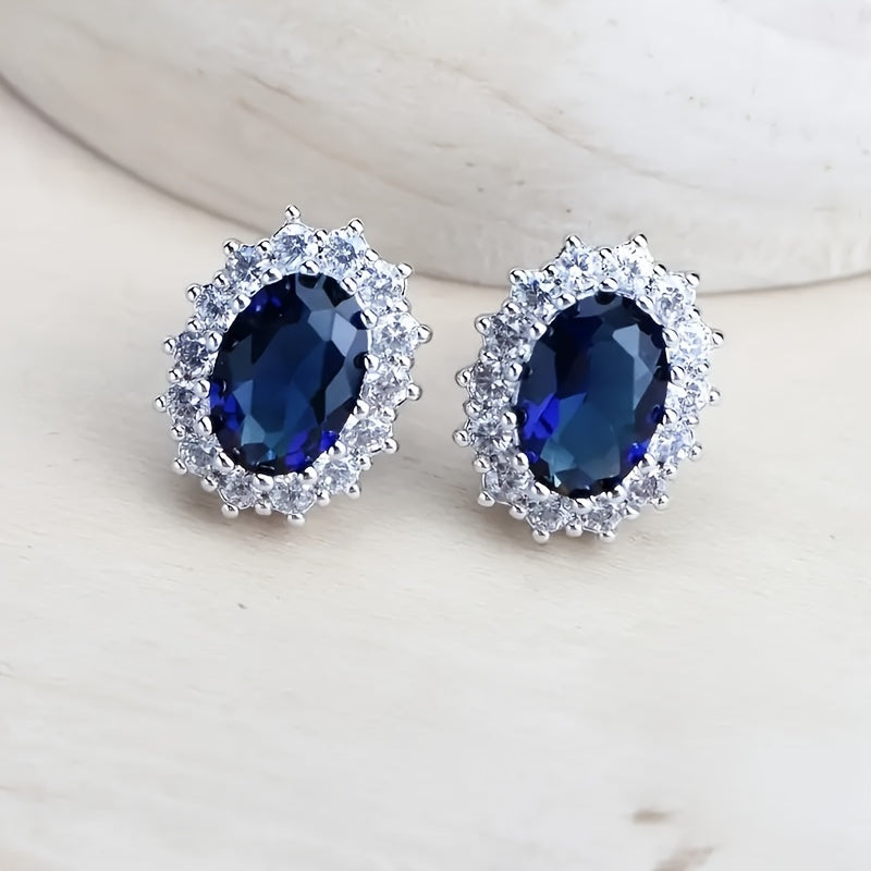Custom Blue Sapphire Halo Jewelry Set: Necklace, Earrings, Ring & Bracelet