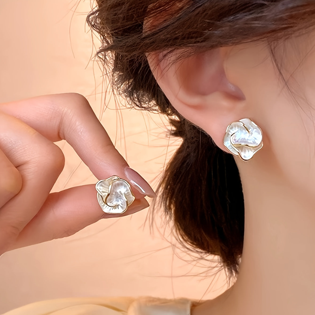Layered Petal Shell Stud Earrings