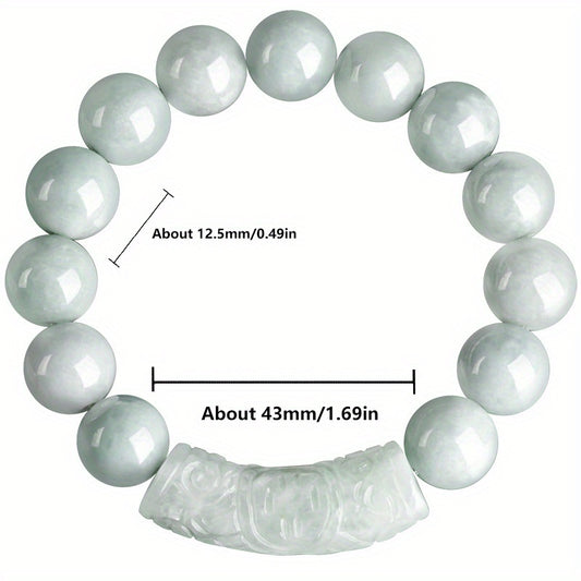 Custom Natural Jade Beaded Bracelet with Carved Bar