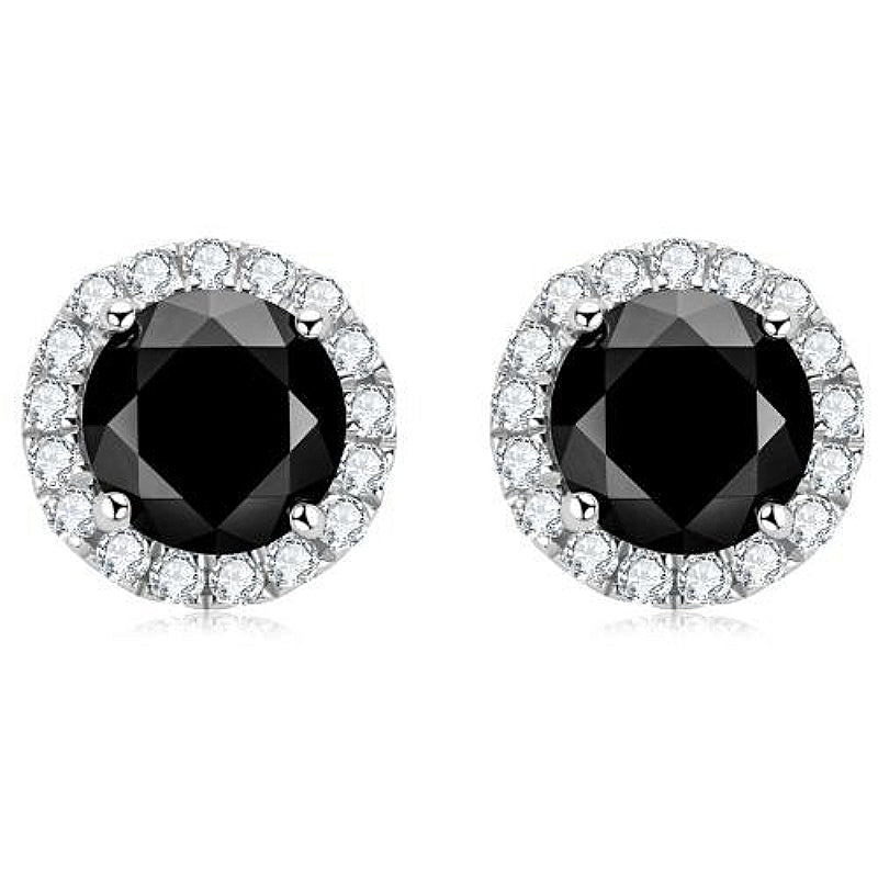 Custom Black Diamond Halo Stud Earrings