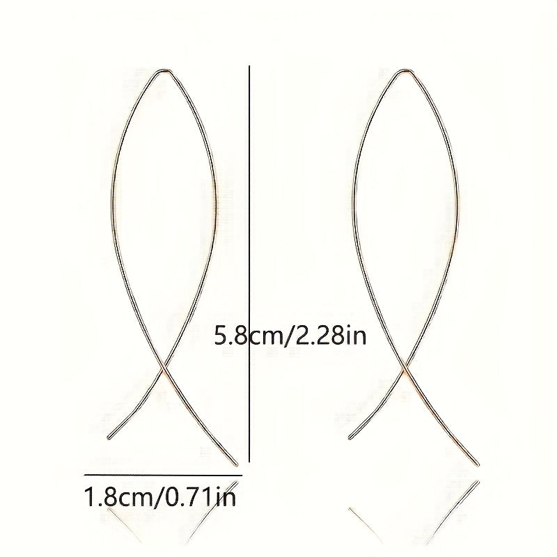 Modern Minimalist Crossed Leaf-Shape Threader Earrings