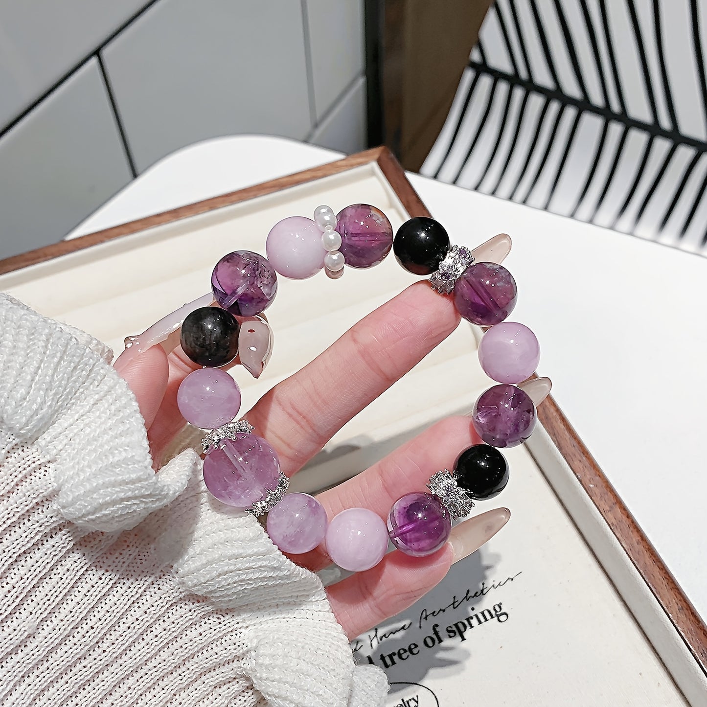 Custom Multi-Stone Purple Crystal Beaded Bracelet