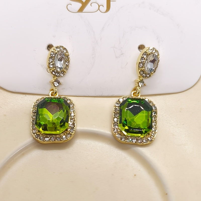 Vintage Glam Emerald Green Crystal Drop Earrings