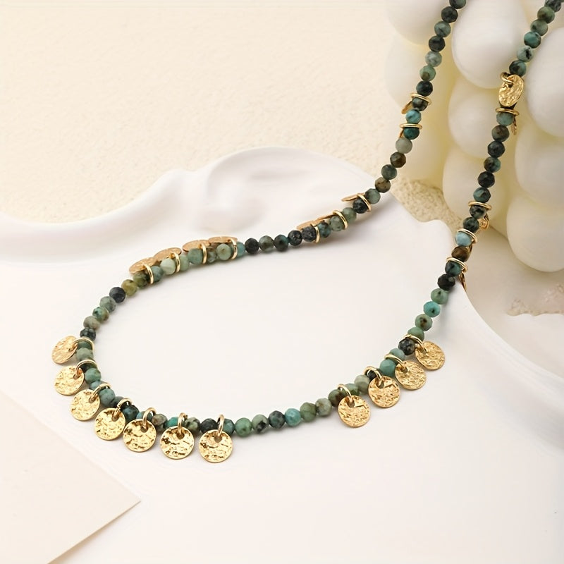 Custom African Turquoise & Gold Disc Charm Choker Necklace