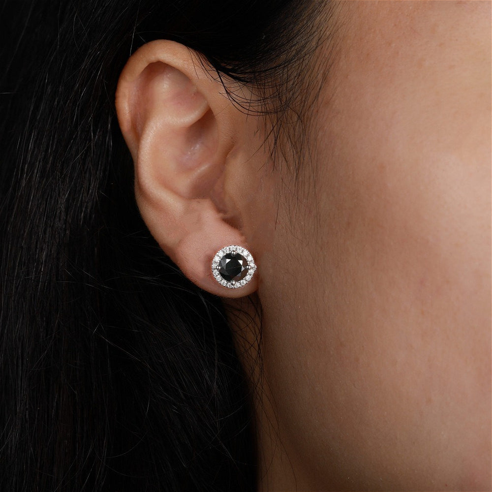 Custom Black Diamond Halo Stud Earrings
