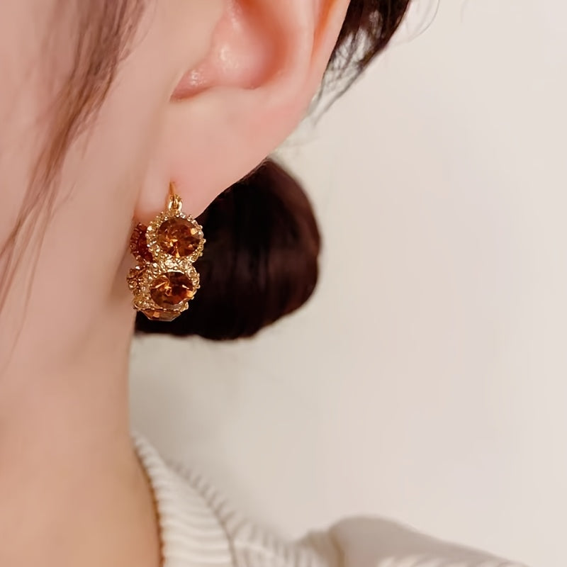 Vintage Amber Crystal Hoop Earrings