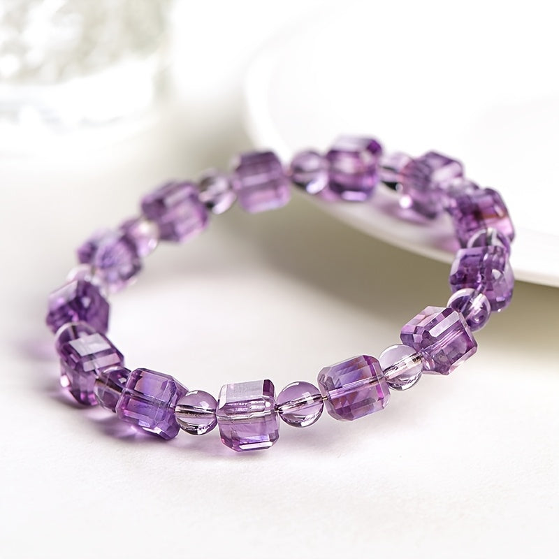 Custom Amethyst Cube and Round Beaded Bracelet