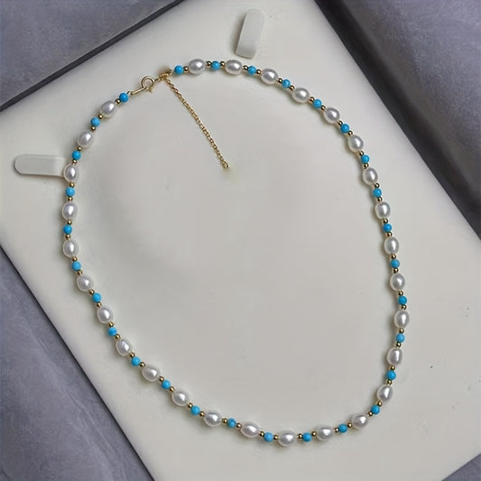 Custom Freshwater Pearl and Turquoise Beaded Necklace