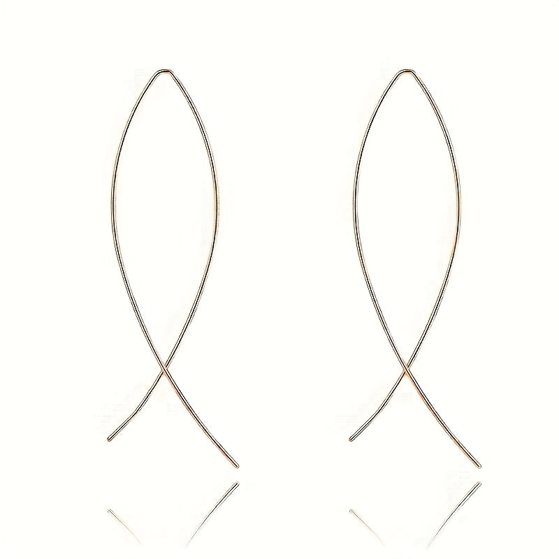 Modern Minimalist Crossed Leaf-Shape Threader Earrings