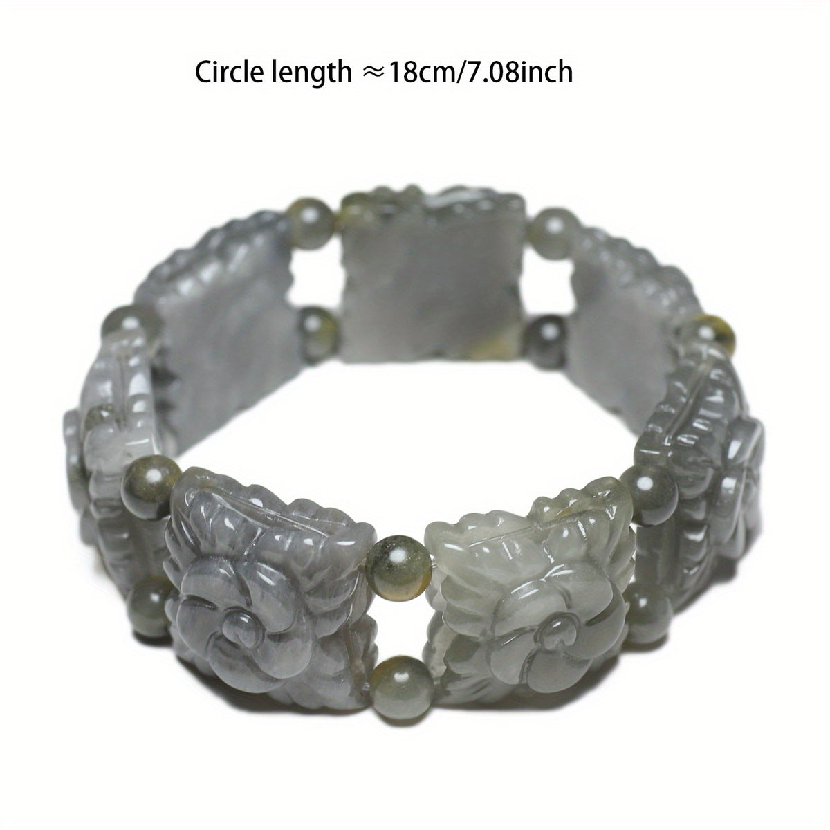 Custom Natural Gray Jade Carved Flower Bracelet