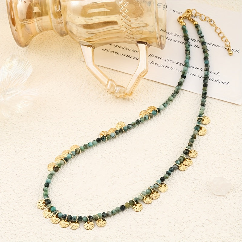 Custom African Turquoise & Gold Disc Charm Choker Necklace