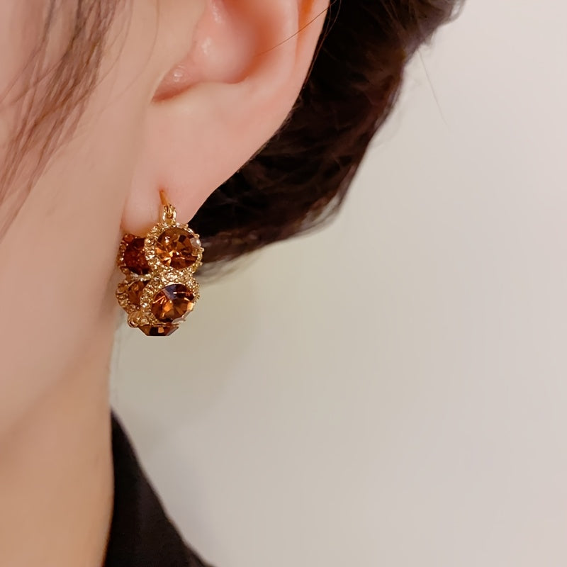 Vintage Amber Crystal Hoop Earrings