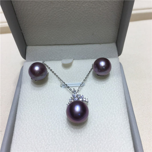 Custom Purple Freshwater Pearl Crown Jewelry Set (Necklace & Earrings)