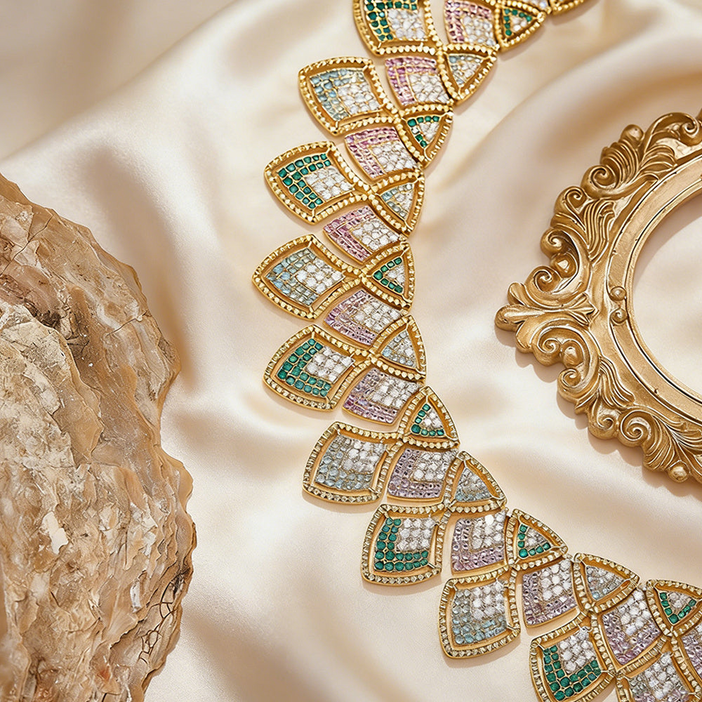 Custom Multi-Color Pave Gemstone Gold Jewelry Set