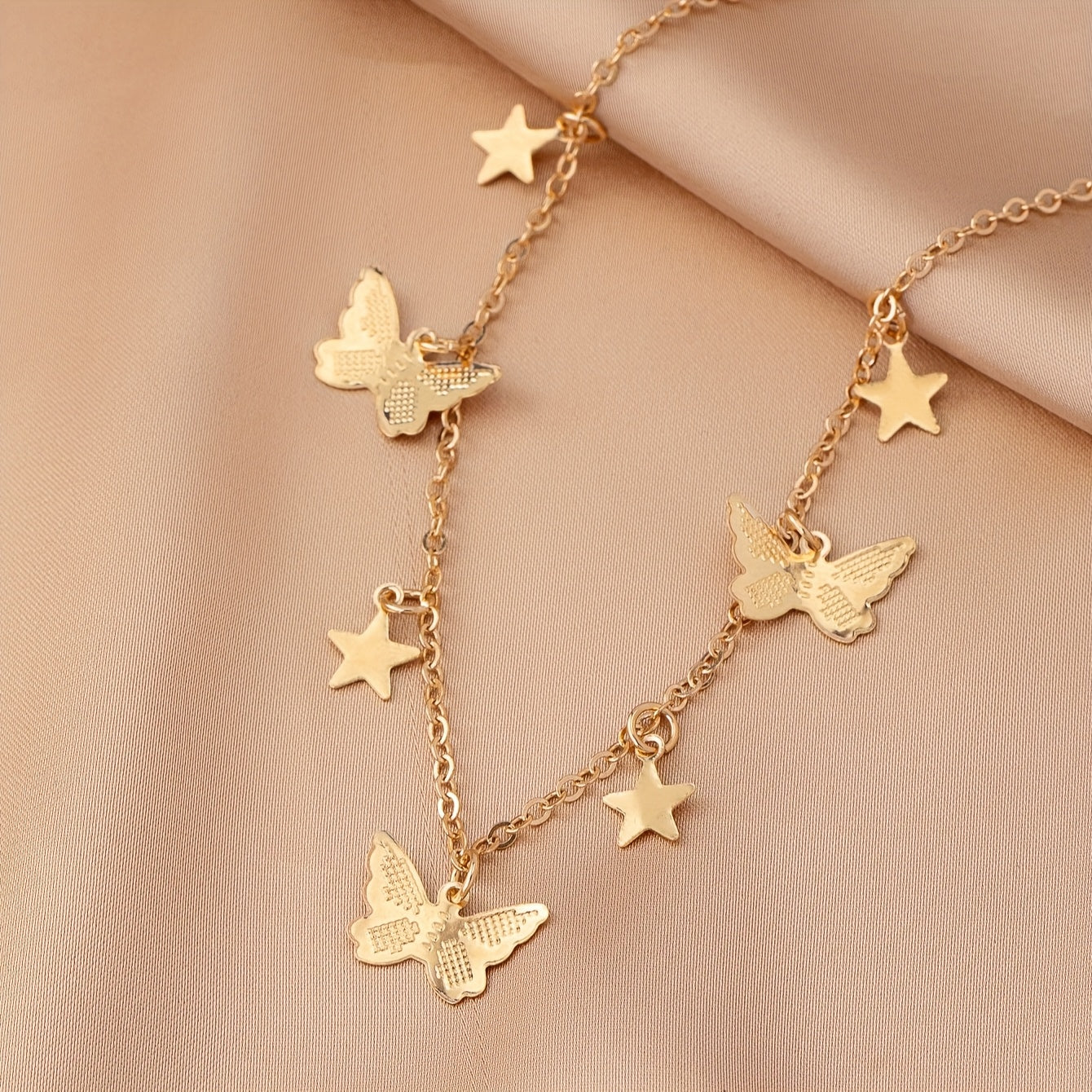 Gold Butterfly & Star Charm Choker Necklace