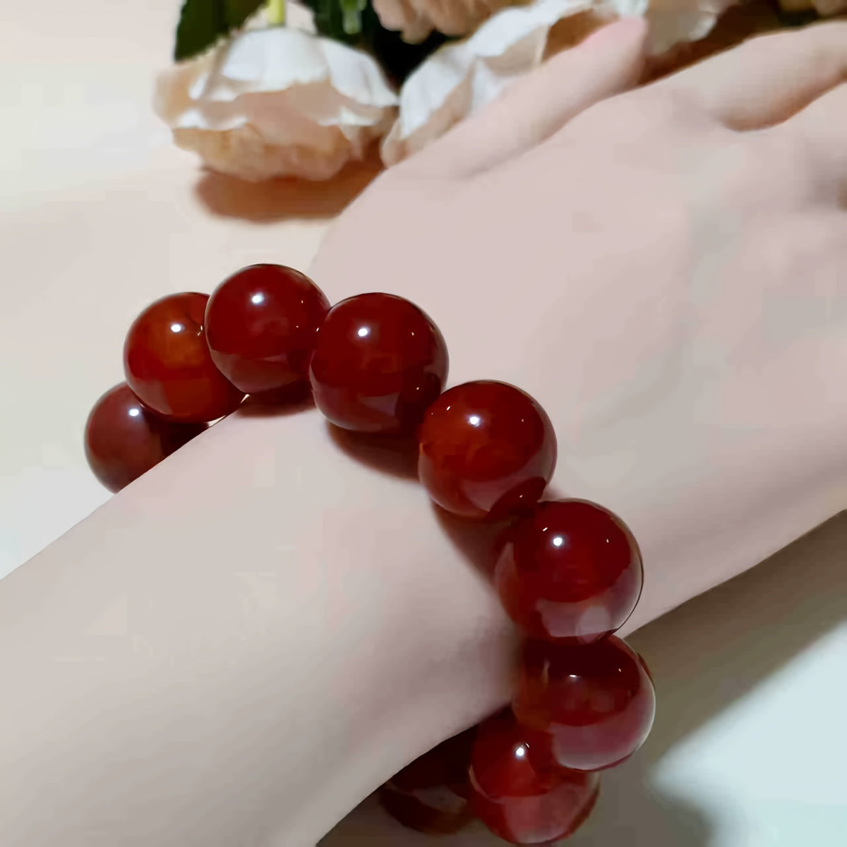Custom Red Agate Beaded Bracelet
