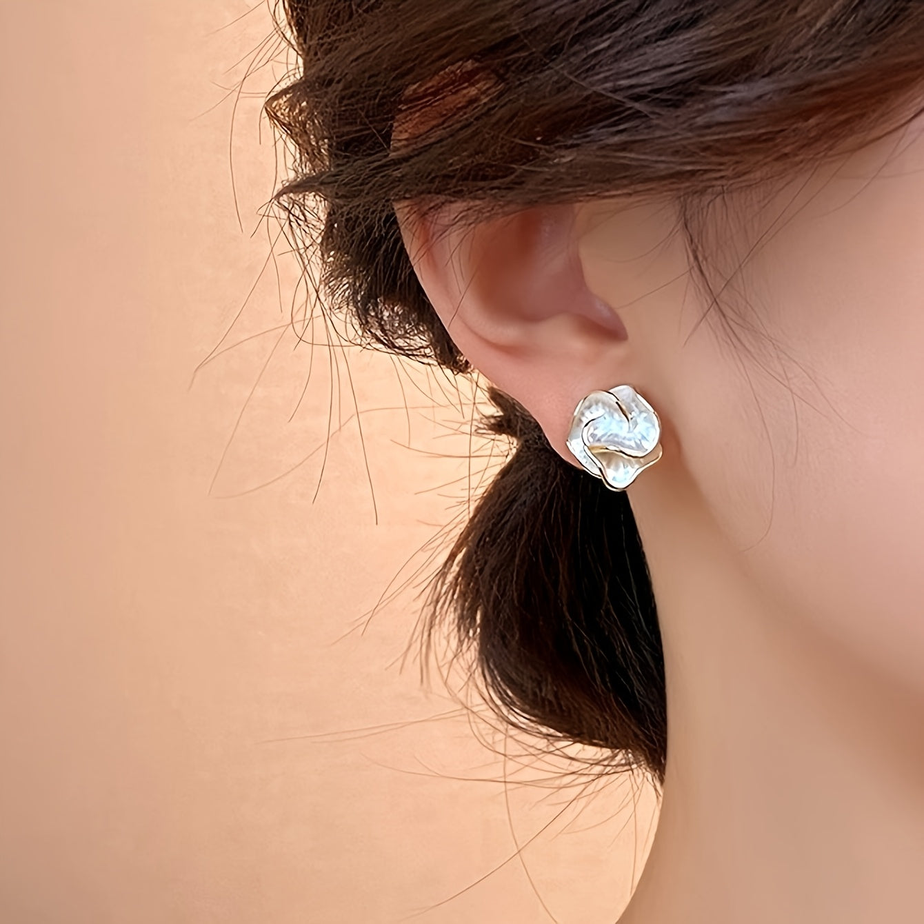 Layered Petal Shell Stud Earrings