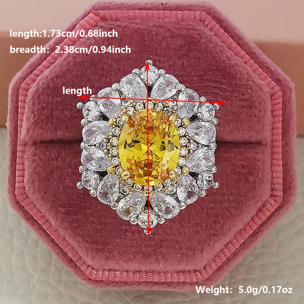 Custom Yellow Oval Gemstone Double Halo Statement Ring