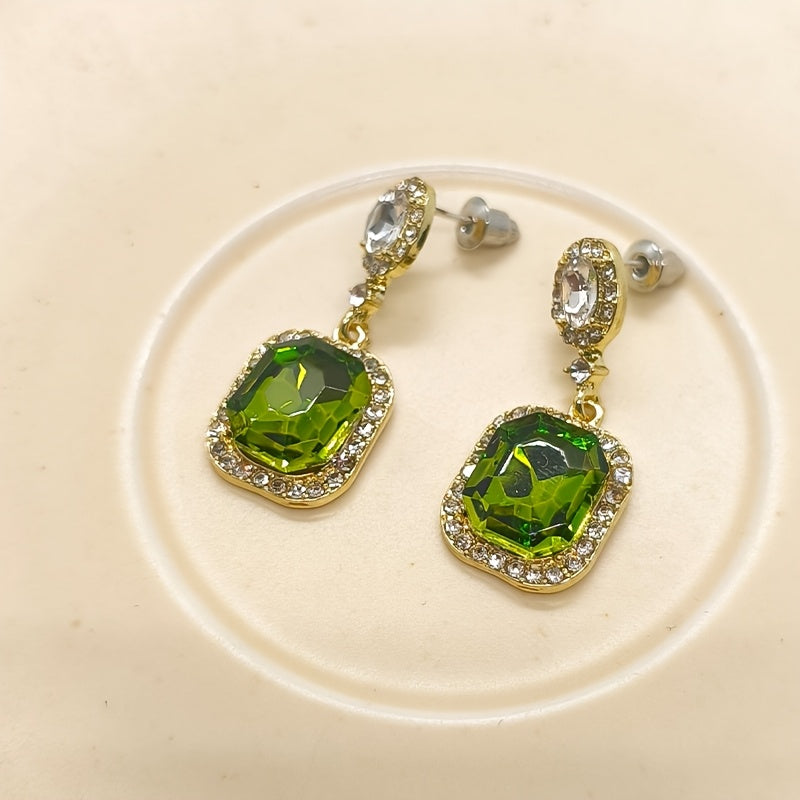Vintage Glam Emerald Green Crystal Drop Earrings
