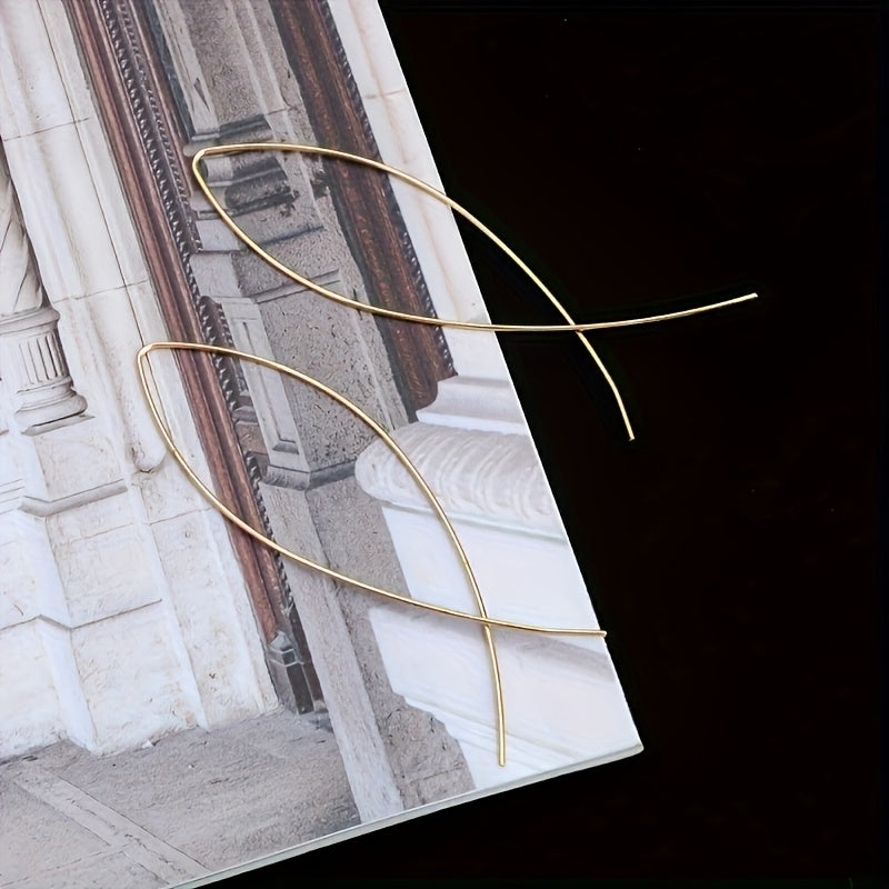 Modern Minimalist Crossed Leaf-Shape Threader Earrings