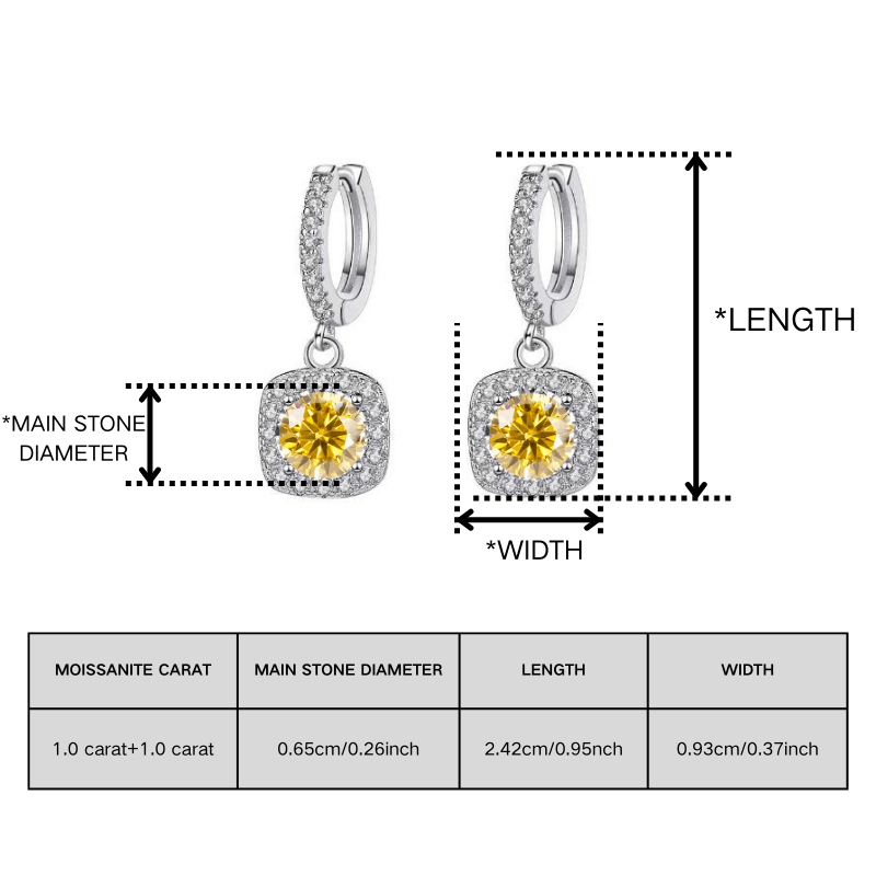 Custom Yellow Moissanite Halo Drop Earrings