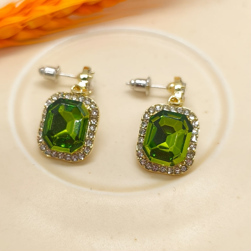 Vintage Glam Emerald Green Crystal Drop Earrings