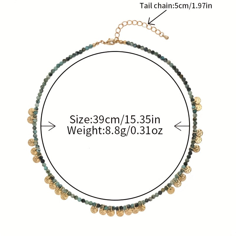 Custom African Turquoise & Gold Disc Charm Choker Necklace