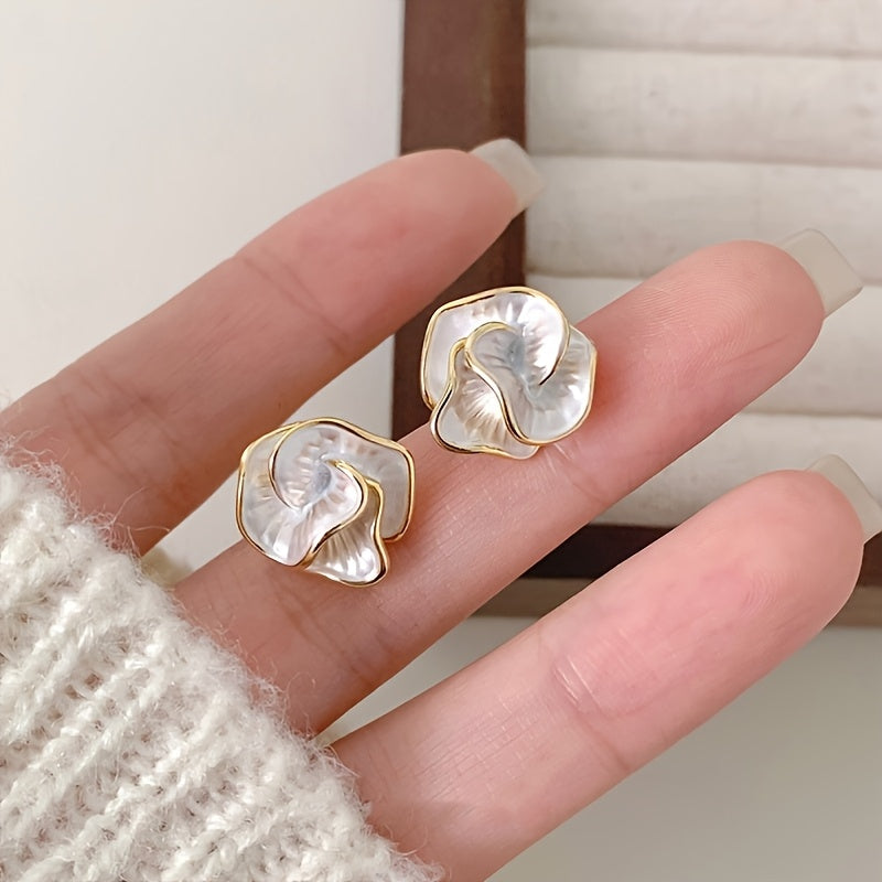 Layered Petal Shell Stud Earrings
