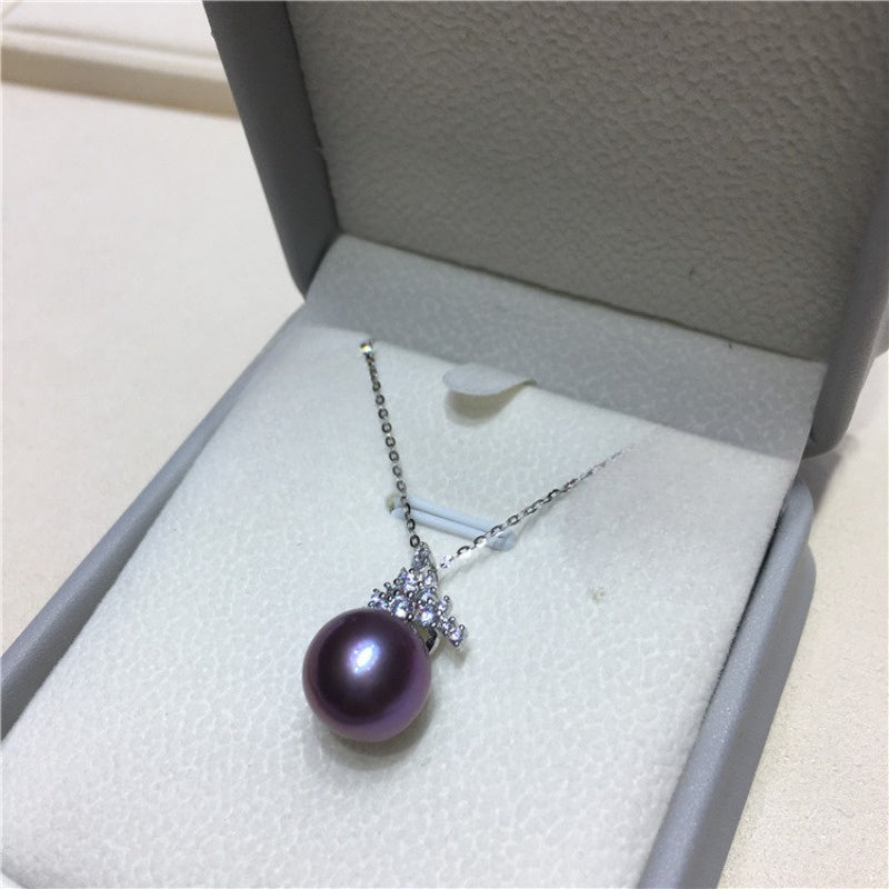 Custom Purple Freshwater Pearl Crown Jewelry Set (Necklace & Earrings)