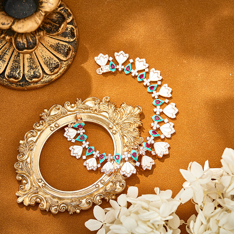 Custom Multi-Gemstone Fan-Shaped Jewelry Set