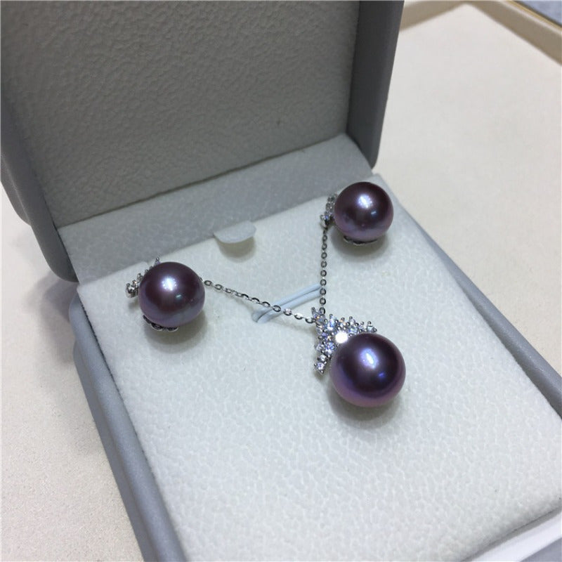 Custom Purple Freshwater Pearl Jewelry Set: Necklace & Earrings