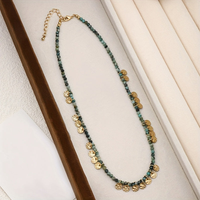 Custom African Turquoise & Gold Disc Charm Choker Necklace