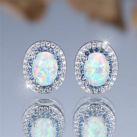 Custom Oval Opal Double Halo Stud Earrings