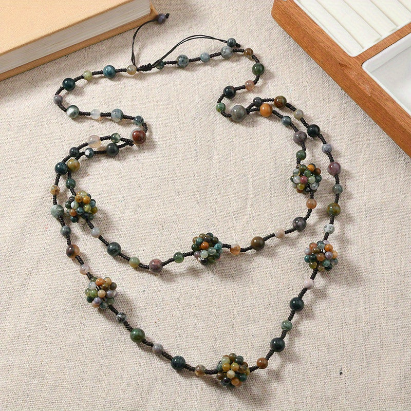 Custom Carnelian Beaded Woven Necklace