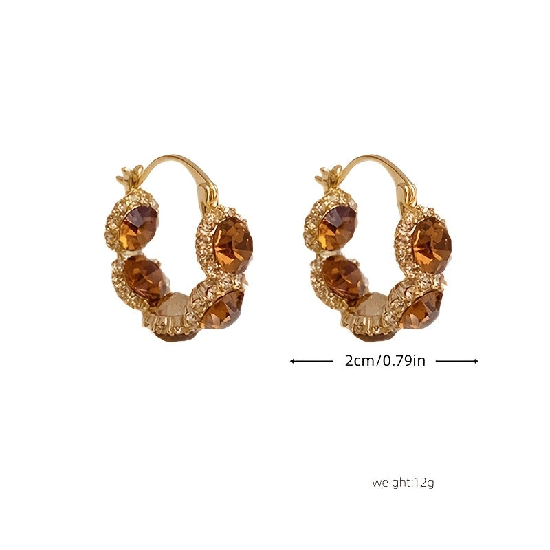 Vintage Amber Crystal Hoop Earrings
